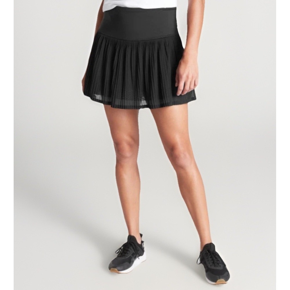Athleta A Game Built In Pleated Mesh‎ Skort Womens LG Black 13.5" Tennis Workout
